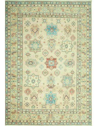 Kazak Pakistan argento e verde oliva scuro 189x272