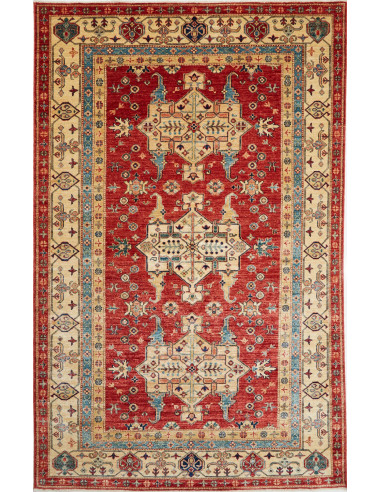 Kazak Fine Pakistan rosso indiano e grigio ardesia scuro 170x264