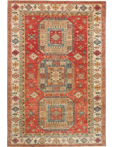 Kazak Fine Pakistan marrone rosato e grano 200x300