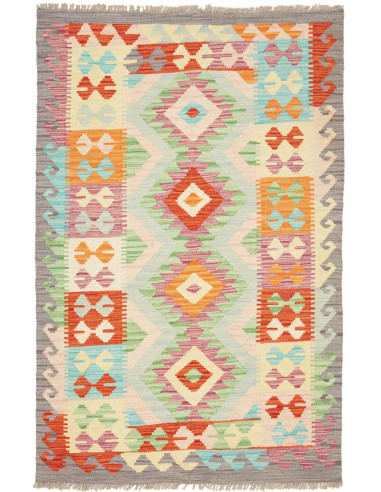 Kilim Pakistan argento e cioccolato 96x149