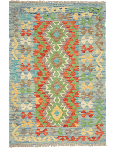 Kilim Pakistan grigio scuro e legno robusto 98x147