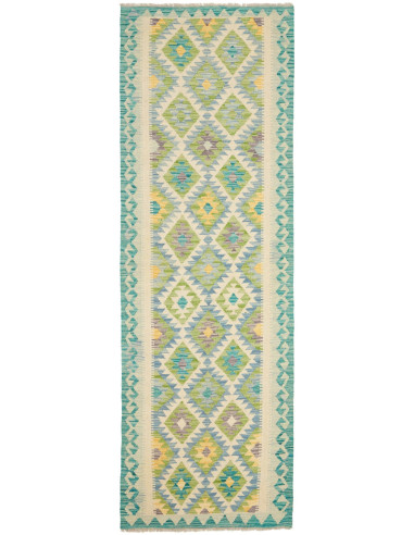 Kilim Pakistan argento e verde mare 84x254
