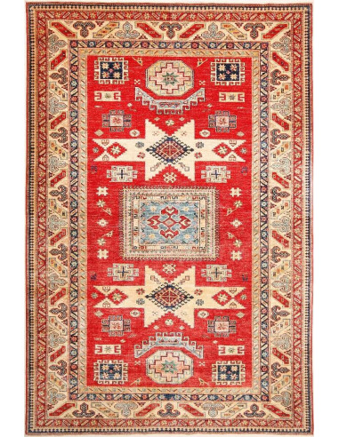Kazak Fine Pakistan abbronzatura e rosso indiano 199x303