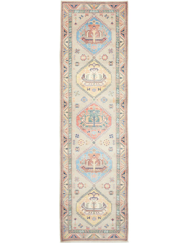 Kazak Pakistan grigio chiaro e grigio tenue 86x307