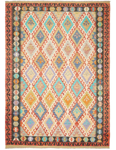 Kilim Pakistan abbronzatura e verde oliva scuro 206x289
