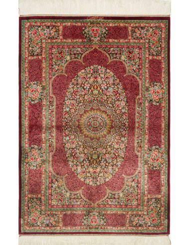 Ghom Seta Persia terra di siena e salmone scuro 81x118