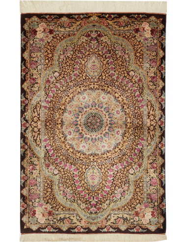Ghom Seta Persia marrone rosato e marrone sella 79x121