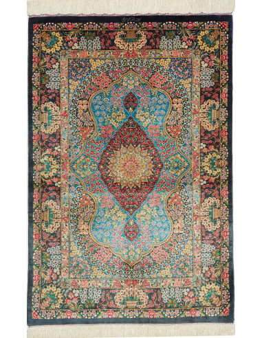 Ghom Seta Persia marrone rosato e grigio ardesia scuro 78x117