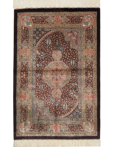 Ghom Seta Persia marrone rosato e nero 80x122