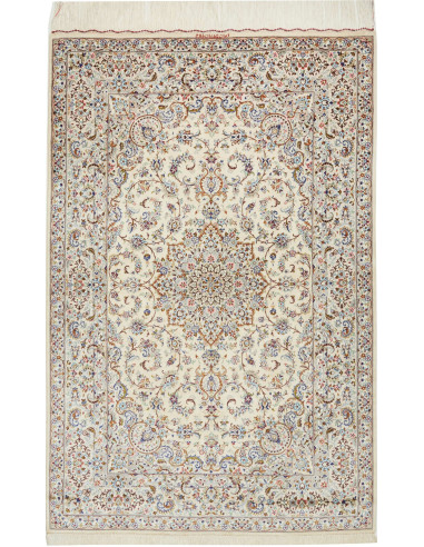 Ghom Seta Persia grigio chiaro e verde oliva scuro 99x150