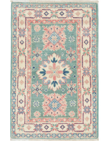 Kazak Pakistan argento e verde mare scuro 57x88