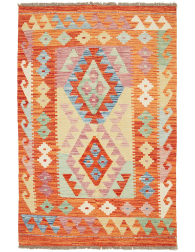 Kilim Pakistan salmone scuro e abbronzatura 86x132