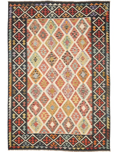 Kilim Pakistan marrone rosato e grigio ardesia scuro 203x298