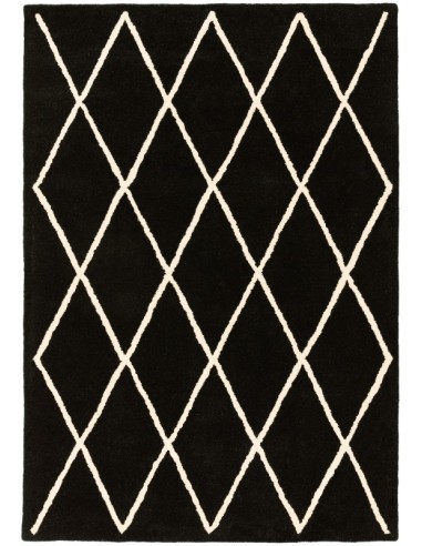 tappeto design Albany Diamond Black con cuscino gemello bianco e nero