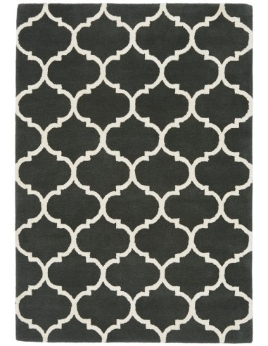 tappeto design Albany Ogee Charcoal con cuscino gemello bianco e nero