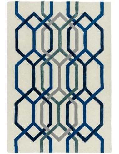 tappeto design Matrix 65 Hexagon White con cuscino gemello blu/azzurro