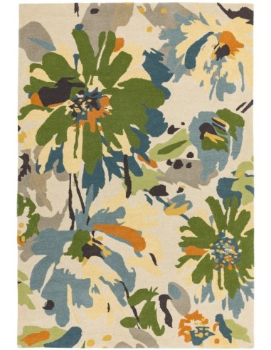 tappeto design Reef Rf11 Floral Green Multi con cuscino gemello verde/oliva