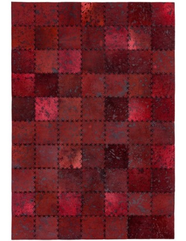 tappeto in pelle Xylo Hand Sewn Cowhide Red Cross Stitch rosso/arancio/bordeaux