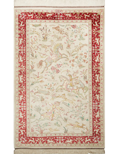 Ghom Seta Persia grigio chiaro e marrone 74x114