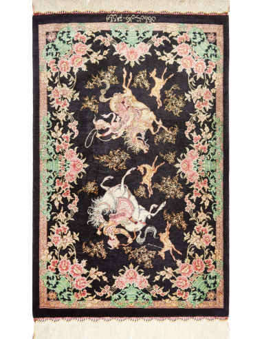 Ghom Seta Persia grigio ardesia scuro e grano 57x87