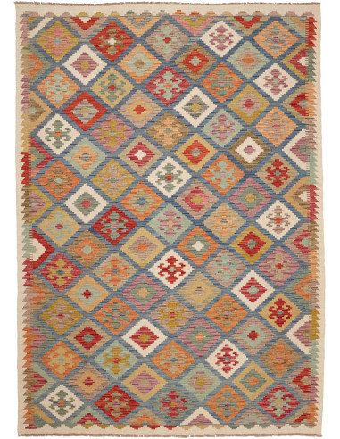 Kilim Pakistan marrone rosato e grigio ardesia scuro 172x244