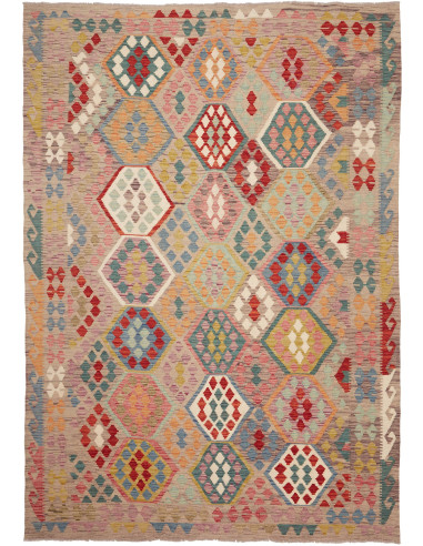 Kilim Pakistan marrone rosato e marrone 179x255