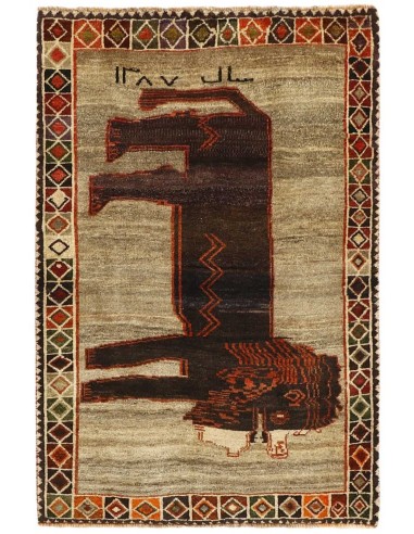 Hand made rug Kashghai Old Figural Persia cm.96x140