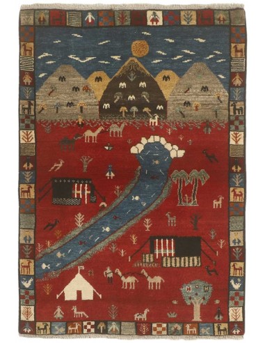 Hand made rug Kashghai Old Figural Persia cm.101x143