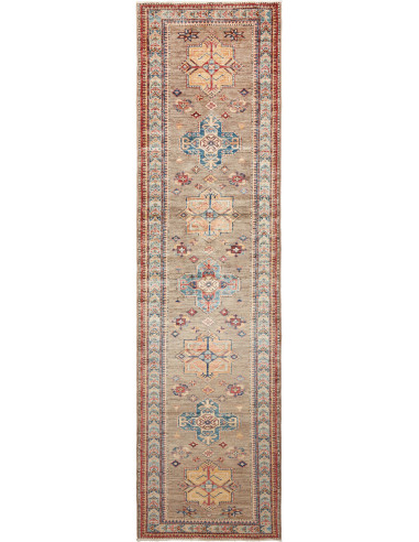 Kazak Fine Pakistan marrone rosato e grigio tenue 79x295
