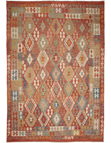 Kilim Pakistan rosso indiano e marrone sella 204x297