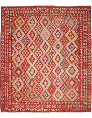 Kilim Pakistan rosso indiano e argento 253x297
