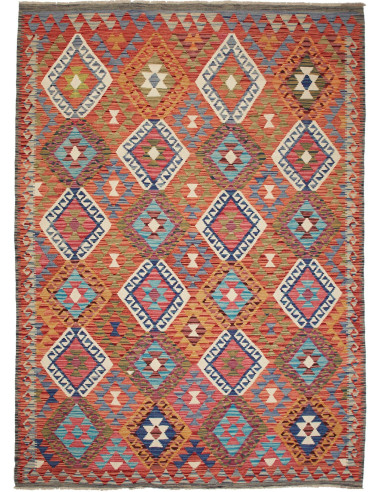Kilim Pakistan rosso indiano e rosso indiano 181x251