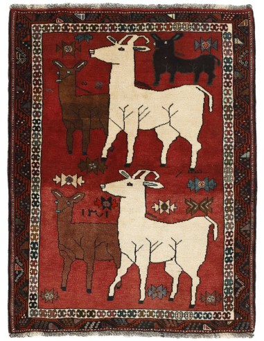 Hand made rug Kashghai Old Figural Persia cm.108x148