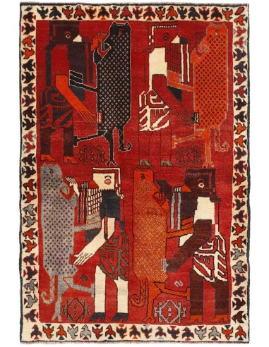 Hand made rug Kashghai Old Figural Persia cm.100x148