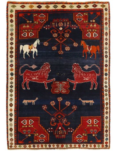 Hand made rug Kashghai Old Figural Persia cm.152x220