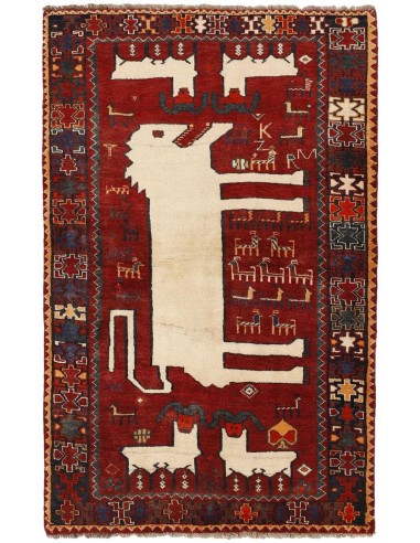 Hand made rug Kashghai Old Figural Persia cm.132x207