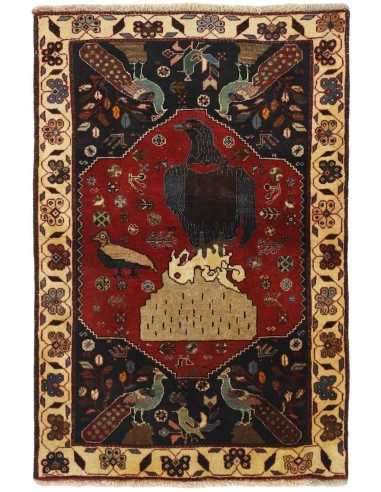 Hand made rug Kashghai Old Figural Persia cm.101x152