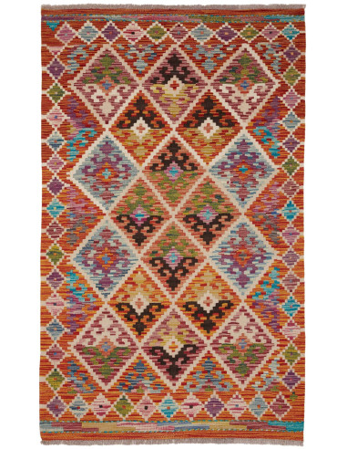 Kilim Pakistan rosso indiano e marrone sella 95x158