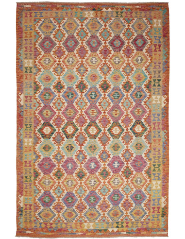 Kilim Pakistan marrone rosato e marrone rosato 198x302