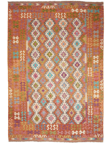 Kilim Pakistan rosso indiano e grigio chiaro 201x298