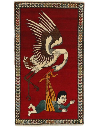 Hand made rug Kashghai Old Figural Persia cm.102x181