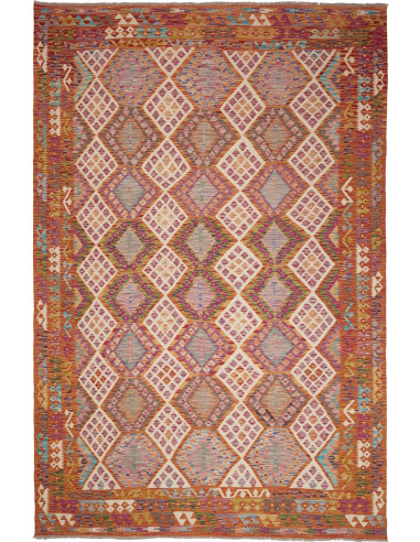 Kilim Pakistan rosso indiano e grigio chiaro 205x307