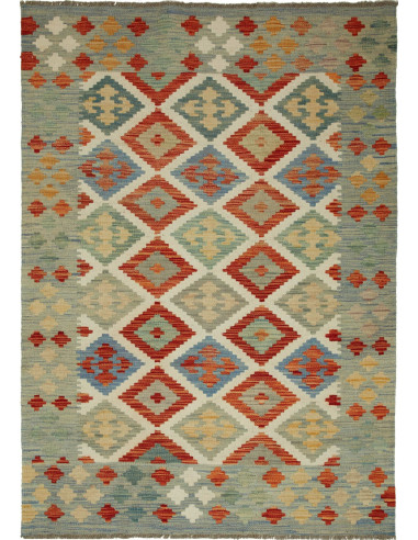 Kilim Pakistan grigio e marrone sella 120x178