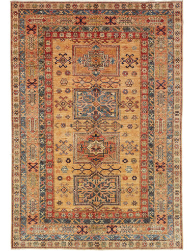 Kazak Fine Pakistan perù e marrone sella 147x212