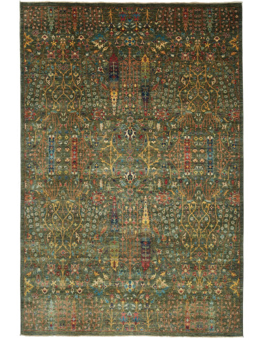 Shahi Fine Pakistan verde oliva scuro e abbronzatura 205x307