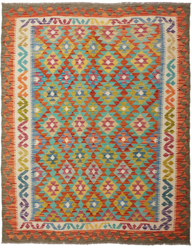 Kilim Pakistan grigio e salmone scuro 156x198