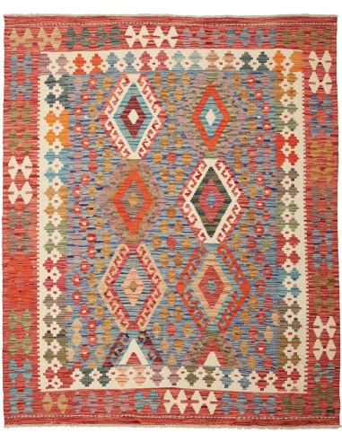 Kilim Pakistan marrone rosato e rosso indiano 156x192