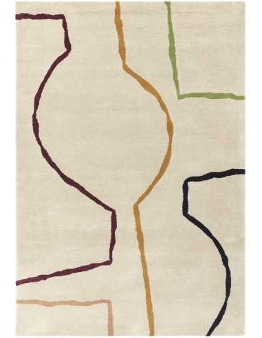 Tappeto Reef Linear Multi con tonalità blu, verde, grigio e beige; tappeti moderni di design contemporaneo