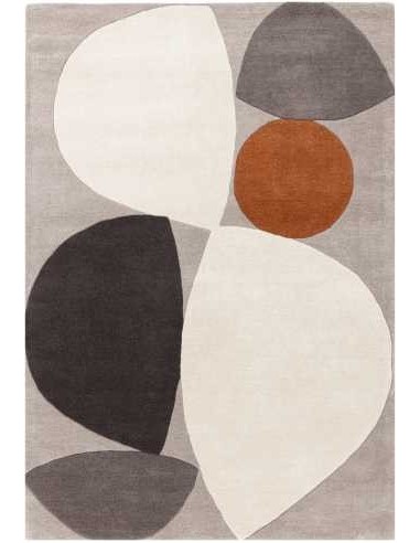tappeti moderni, tappeto Reef Mid Century Grey, lana grigia, design anni '50, linee geometriche, 120x170 160x230 200x290