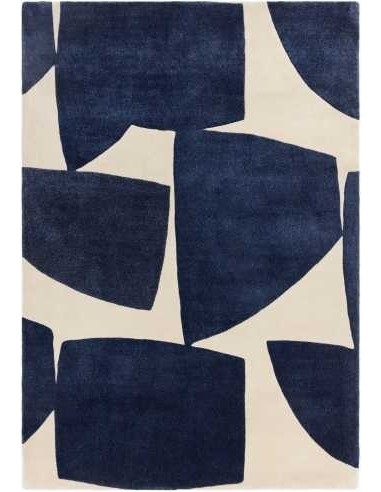 Tappeto moderno Romy Kite Blue, sfumature di blu e grigio, pattern geometrico, elegante e raffinato, 100% PET
